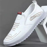 NEW Mens Leather Casual Shoes Breathable Slip on Loafers Men Soft Sole Dress Shoes Sz 9.5 Ours are solid white