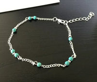 NEW Cool Fashioned Turquoise Ball Blue Aqua Beads Charm Silver Chain Anklet Bracelet