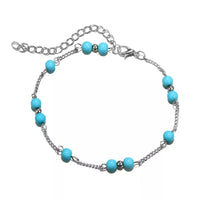 NEW Cool Fashioned Turquoise Ball Blue Aqua Beads Charm Silver Chain Anklet Bracelet