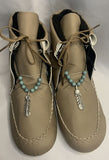 NEW Womens Tie Up Slippers Booties Furry Lined Decorative Beads Feather Size 7