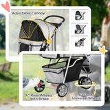 NEW Retails $120, PawHut 3 Wheels Foldable Dog Stroller with Storage Basket, Adjustable Canopy, Cupholder for Miniature and Small Dogs, Grey