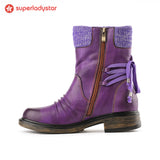 NEW Retails $256, Ladystar Cozy Knit Lace-Up Winter Boots with Side Zipper, Purple, Sz 6