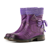 NEW Retails $256, Ladystar Cozy Knit Lace-Up Winter Boots with Side Zipper, Purple, Sz 6
