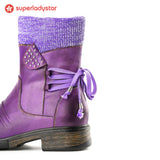 NEW Retails $256, Ladystar Cozy Knit Lace-Up Winter Boots with Side Zipper, Purple, Sz 6
