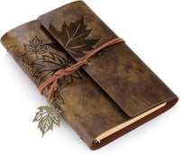 New Sagesse Art leather diary notebook, handmade, vintage leather hardcover, for men and women, blank paper, maple leaf, handmade, 160 kraft pages, large, travel diary, with 6-ring binder