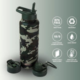 NEW Thermosis 24 Oz Water Bottle With Straw | Insulated Water Bottle With Wide Mouth Opening and 3 Lids (Straw and Handle Lids) | Travel Stainless Steel Water Bottle for Sports and Gym - Camo - Water Bottle - 24 OZ