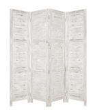 NEW Retails $1,300+ Screen Gems Nantucket Handmade 4 Panel Solid Cedar Wood Privacy Screen Finished Both Sides, Distressed White! 76 inch X 84 inch Use indoors or out!