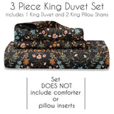 NEW Retails $236, 3 Piece Bohemian Wildflower Garden Black, Orange, Teal Floral Duvet Cover & Shams, King