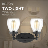 New in box! Sea Gull Lighting Belton - 15 Inch 16W 2 LED Wall Sconce, Midnight Black Finish with Clear Seeded Glass Retails $152+