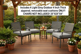 NEW Retails $200+ Set of 4 Outdoor Patio Furniture Seat Cushions, 4" Thick with removable zippered covers, 25.2x25.2 Inch, Light Grey