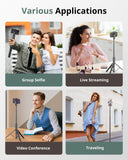 New Sensyne 60" Phone Tripod & Selfie Stick, Lightweight All in One Phone Tripod Integrated with Wireless Remote Compatible with All Cell Phones for Selfie/Video Recording/Photo/Live Stream/Vlog（Black）