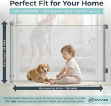 New Retractable Baby Gate Design SG021 with 2 Set of Installation parts and 3pcs of Adhesive Hooks,Dog Safety Gate Extra Wide 55"to 118"and 35" Tall for Stairs,Indoors,Outdoor,Hallways,(Grey)