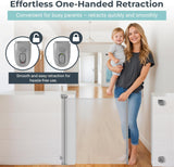 New Retractable Baby Gate Design SG021 with 2 Set of Installation parts and 3pcs of Adhesive Hooks,Dog Safety Gate Extra Wide 55"to 118"and 35" Tall for Stairs,Indoors,Outdoor,Hallways,(Grey)