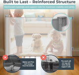 New Retractable Baby Gate Design SG021 with 2 Set of Installation parts and 3pcs of Adhesive Hooks,Dog Safety Gate Extra Wide 55"to 118"and 35" Tall for Stairs,Indoors,Outdoor,Hallways,(Grey)