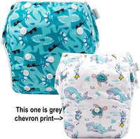 New 2 PACK Babygoal Baby Reusable Swim Diapers,Washable and Adjustable Snaps Grow with your child for Babies 0-3 Years, Great for Swim Lessons, Pool or Beach! Shark/Stripe! Retails $19+