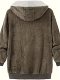 New Women's Zip-up Plush Hoodie - Cozy Long Sleeve Drawstring Hoodie Coat in Khaki, Sz 2XL