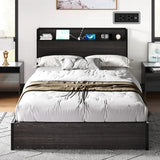 New in box! Retails $640+ Wayfair Trent Austin Shila Bed Base with lift up storage and Charging Station, Queen, Charcoal Black