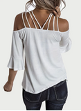 NEW Full Size Cold Shoulder Three-Quarter Sleeve Blouse, White, Sz XL