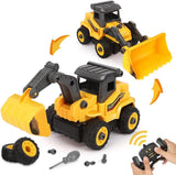 New in box! Siairo R/C Take Apart Construction Toys - Construction Trucks for Boys 2 in 1 RC Construction Vehicles - Remote Control Excavator and Bulldozer Toys Ages 3+