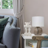 New Simple Designs Smoke Grey Glass Table Lamp with White Fabric Shade
