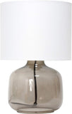 New Simple Designs Smoke Grey Glass Table Lamp with White Fabric Shade