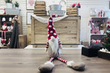 New Retails $30+ 14 inch Weighted plush sitting gnome with knit, wool and faux fur detailed boots, mitts & hat in red white & Natural