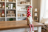 New Retails $30+ 14 inch Weighted plush sitting gnome with knit, wool and faux fur detailed boots, mitts & hat in red white & Natural
