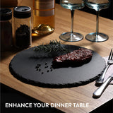 New Navaris 11 Inch Slate Plate - Food Contact Safe Black Stone - Cheese Platter Serving Charcuterie Board - Round Slate Tray Slab Plate Cheese Board