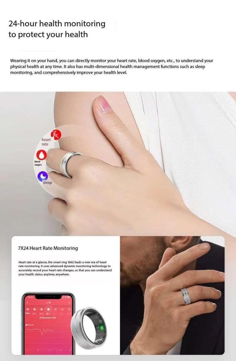 Waterproof Smart Rings, Unisex! Track your health with this ring! All Sizes, 6 colours