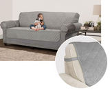NEW Retails $40 SmartFit Plush 3-Piece Sofa Furniture Cover, Grey, With Arm Covers