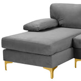 New in box! Amanda Modern Velvet Left Chaise with Gold Legs, Grey