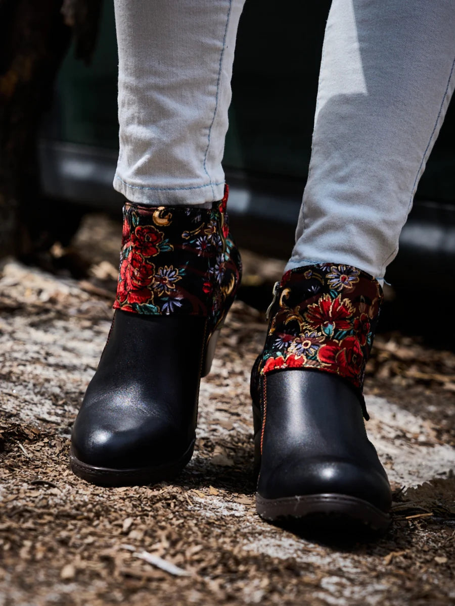 New Retails $206+ Soffia | Miena Floral Jacquard Leather Ankle Boots Sz 7