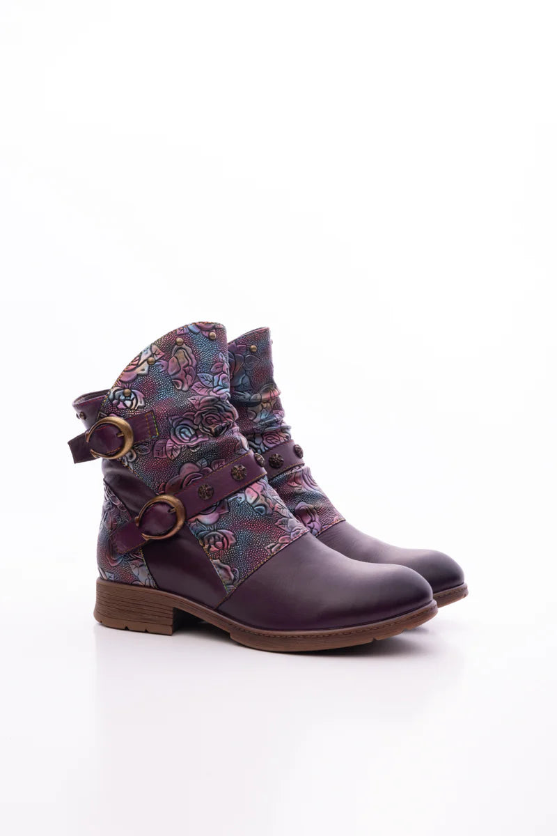 New Retails $220+ Soffia | Nicolette Rivet Stud Leather Moto Boots - Violet Sz 7