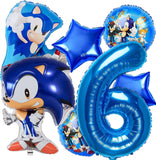 New 7 Piece Anime Birthday Party Supplies for Boys 6th Birthday Decoration, Hedgehog Theme Ballooon Set Party Birthday Balloons 32" Number 6 Helium Balloons for Kids Party Favour