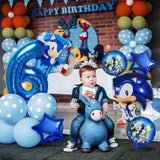New 7 Piece Anime Birthday Party Supplies for Boys 6th Birthday Decoration, Hedgehog Theme Ballooon Set Party Birthday Balloons 32" Number 6 Helium Balloons for Kids Party Favour