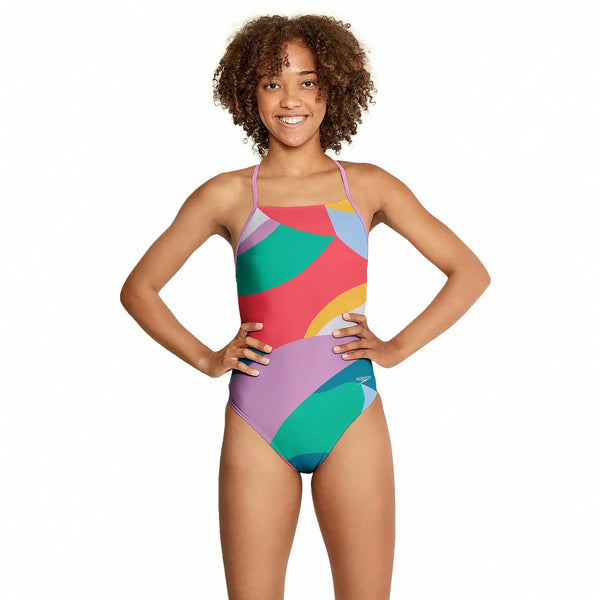 New with tags! Speedo Printed T-Back One Piece | COLOR BLOCK 87192129-620 – Speedo Swimsuit | Training Swimwear Sz 34 (Medium), Retails $80+