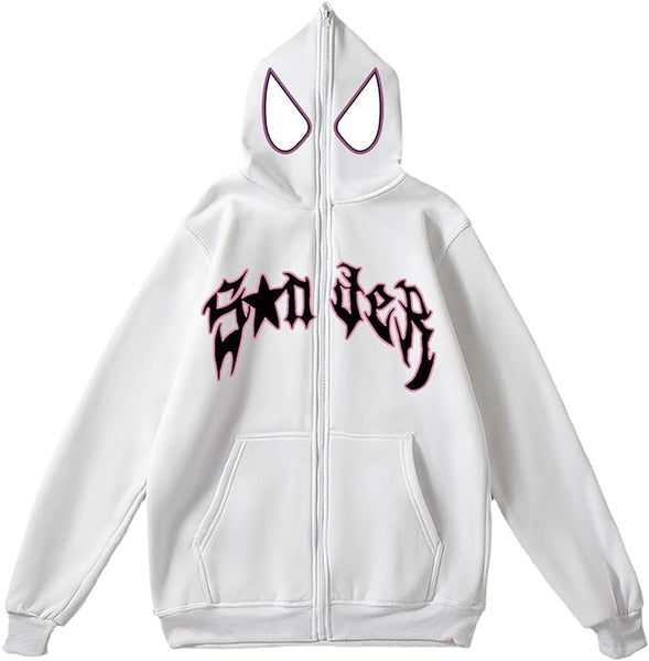 New Unisex Spider Pattern Hoodie Harajuku Gothic Fleece Lined Hooded Jacket Hip Hop Long Sleeve Sweatshirt Sz M