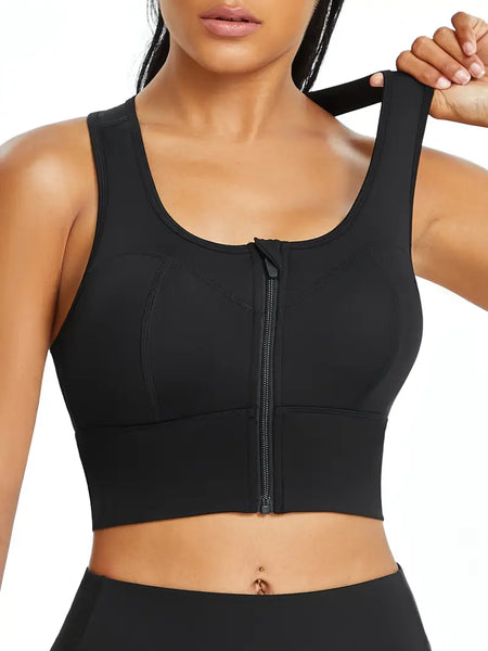 New Sz 2X Women'S Zipper-Front Sports Bra with Wide Straps - Black, Full-Cup, Medium Support, Removable Padding, Perfect for Yoga and Workout, Sports Bra|Zipper Closure|Wireless Bra Black