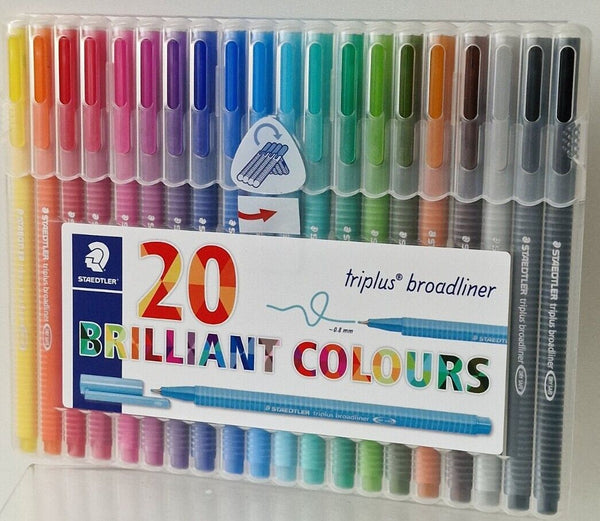 New STAEDTLER broadliner triplus, ergonomic triangular shape, Dry Safe, water-based pens 20 Pack! Great for adult colouring