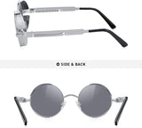 New Gothic Steampunk Sunglasses for Women Men Round Lens Metal Frame Silver/Grey