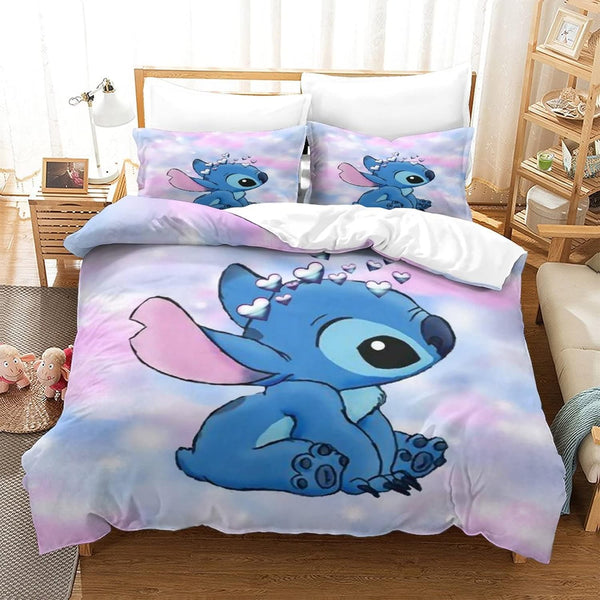 New weisha 3 Pieces Duvet Cover Set 3D Stitch Lilo & Stitch Printed Bedding Duvet Cover with Zipper Closure for Children Teenagers Adults, Ultra Soft Size TWIN