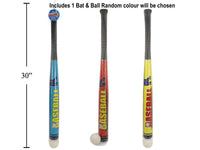 New Summer Zone 28" Baseball Bat & Ball, plastic, Random colour red, yellow or blue! Includes 1 Bat & Ball