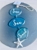 New Sea Glass Hanging Beach Decor, Sun, Sea, Sand