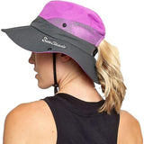 New Women's Ponytail Safari Sun Hat,Wide Brim UV Protection Outdoor Bucket Hat,Foldable Beach Summer Fishing Hat, one size, Purple