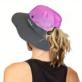 New Women's Ponytail Safari Sun Hat,Wide Brim UV Protection Outdoor Bucket Hat,Foldable Beach Summer Fishing Hat, one size, Purple