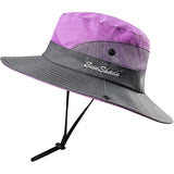 New Women's Ponytail Safari Sun Hat,Wide Brim UV Protection Outdoor Bucket Hat,Foldable Beach Summer Fishing Hat, one size, Purple