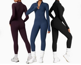New Sunzel Long Sleeve Jumpsuits for Women, Buttery Soft One Piece Casual Yoga Workout Zip Front Bodysuits, Legging Fit & Thumbhole Cream, Sz M