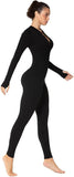 New Sunzel Long Sleeve Jumpsuits for Women, One Piece Casual Yoga Workout Zip Front Bodysuits, Legging Fit & Thumbhole Black, Sz M