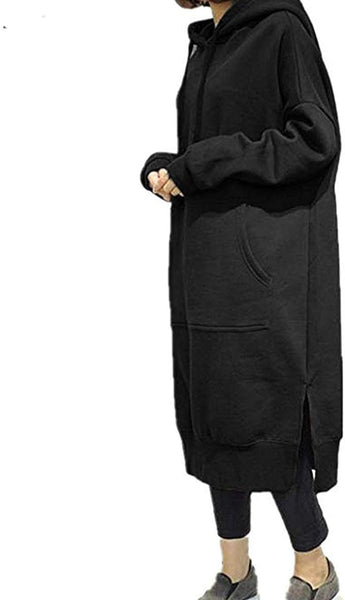 New Women Long Sleeve Hoodie Sweater Dress Pullover Black, Sz XL