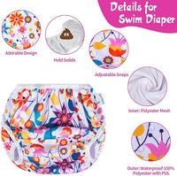 New 3 PACK Babygoal Baby Reusable Swim Diapers,Washable and Adjustable Snaps Grow with your child for Babies 0-3 Years, Great for Swim Lessons, Pool or Beach! Floral! Retails $22